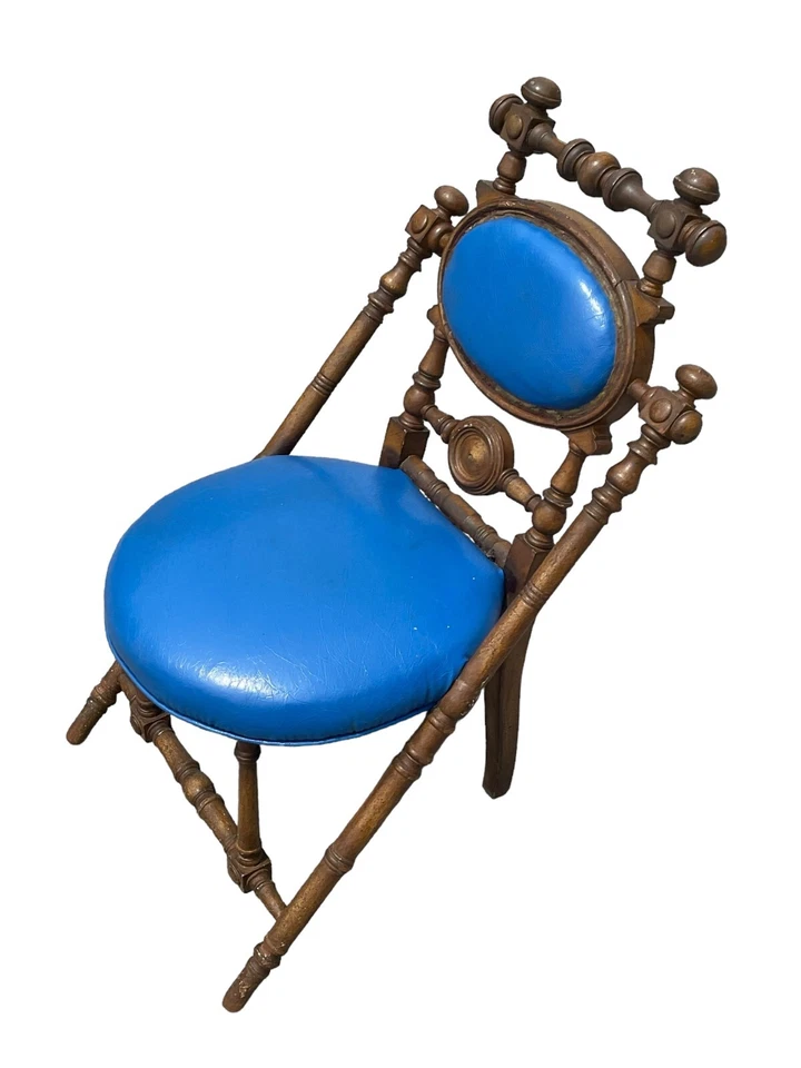 Antigua silla lateral firmada Hunzinger Nueva York 1869 convertida victoriana de nogal Foto 3 de 4