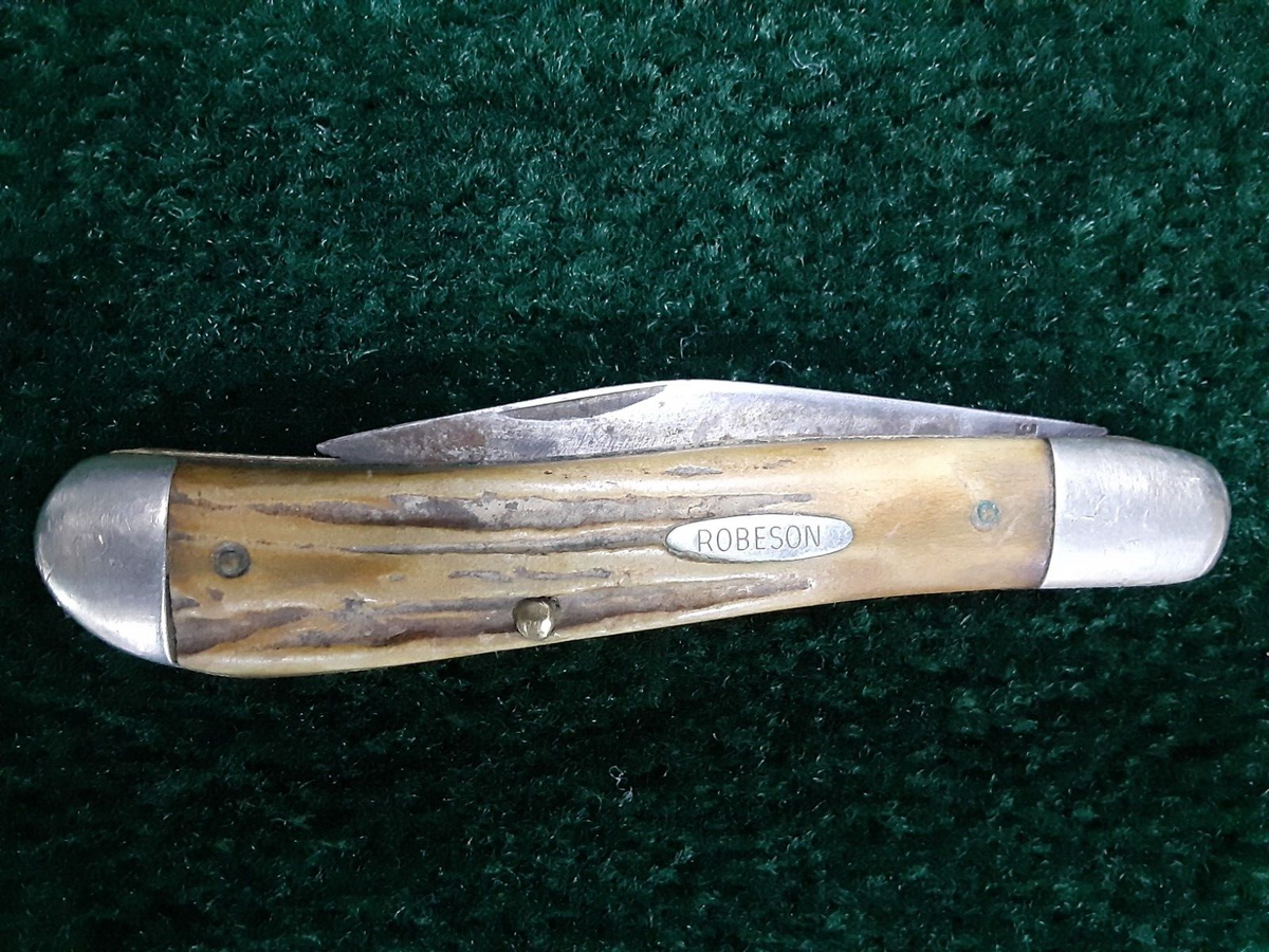 Vintage ROBESON 522482 Single Blade Dogleg Trapper Stag Used