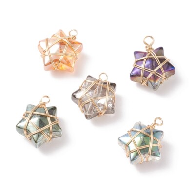 100 Stck. Glas Kristall Charms Sternform Kupferdraht Umwickelt Anhänger 15~16mm