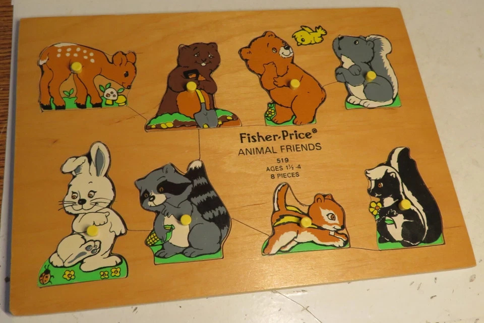 Rompecabezas de madera Fisher Price Animal Friends #519 preescolar con clavijas años 70 vintage Foto 2 de 4
