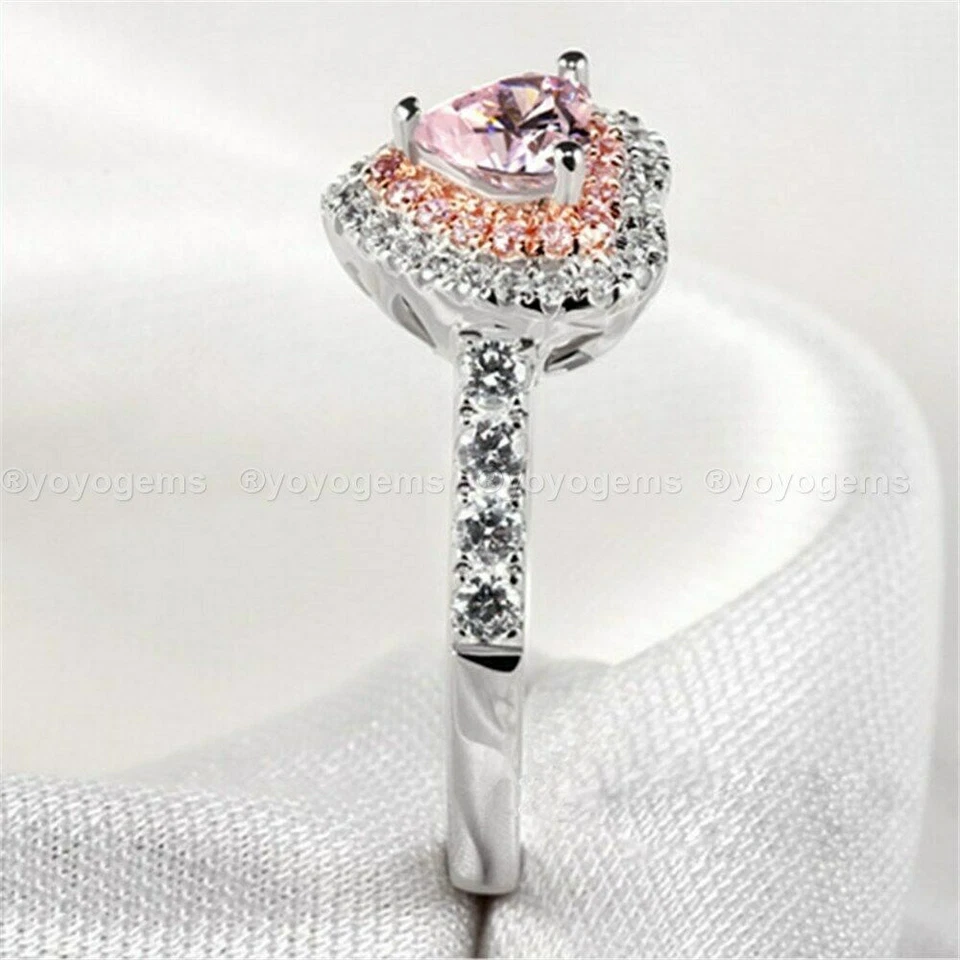 Anillo de compromiso Halo oro blanco sólido 14K creado en laboratorio corte corazón rubí VVS1 talla 5 Foto 3 de 4