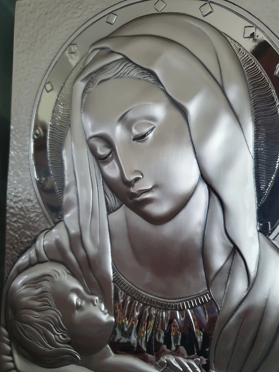 Wandbild Maria mit Jesuskind Silber auf massiver Glasplatte wunderschön