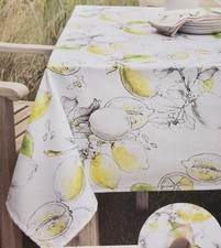 Fabric Spillproof Tablecloth 60" x 84" Oblong, LEMONS  FLOWERS, LUSH CITRUS,BM