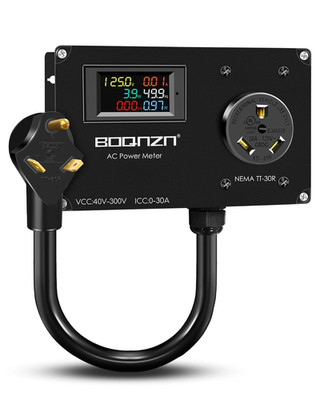 30A 125V AC Power Meter, NEMA TT-30P to TT-30R Outlet Monitor, Multifunction Ene