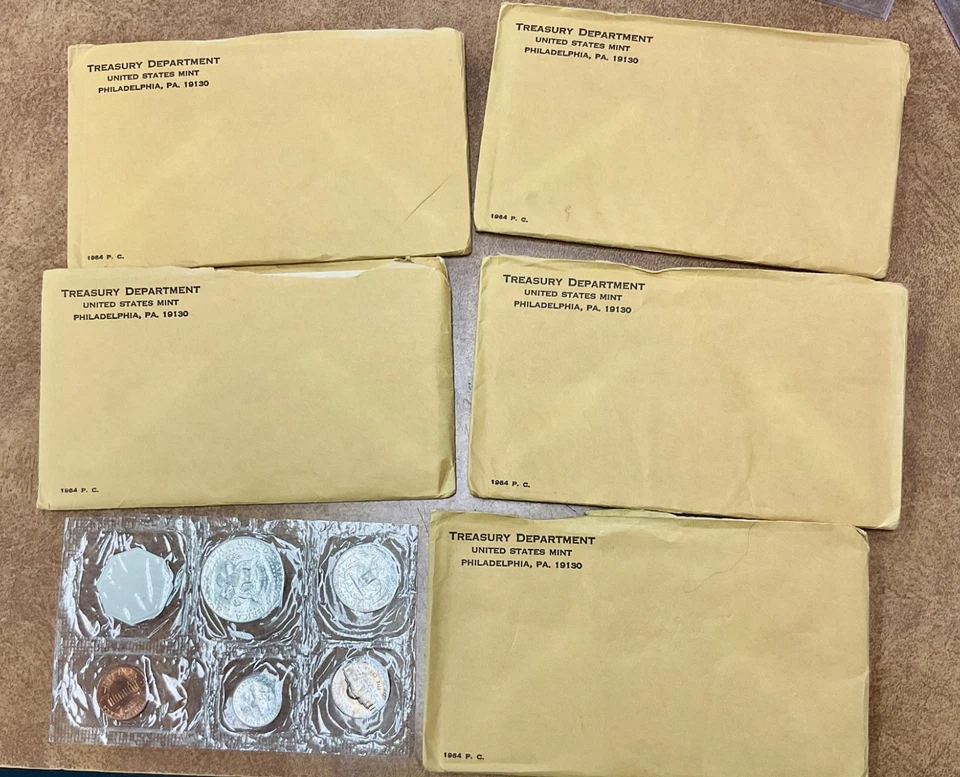 1964 Proof Set Original Envelopes  Silver coins  w/ kennedy half,  lot of 10. - Image 2 of 4