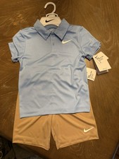 NEW Nike Little Boy Dri-fit Tee  Short Set, Blue and beige sz 6 