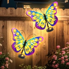 2 Pack Solar Lights Outdoor Metal Butterfly Wall Purple-blue-butterfly-2pack