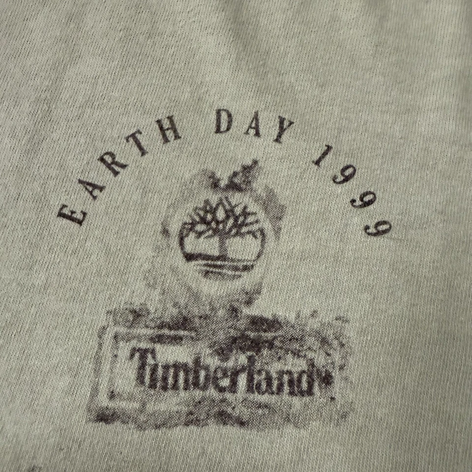 Vintage 90s Timberland T Shirt Tan Brown Men XL AOP 1999 Earth Day Single Stitch - Image 2 of 4
