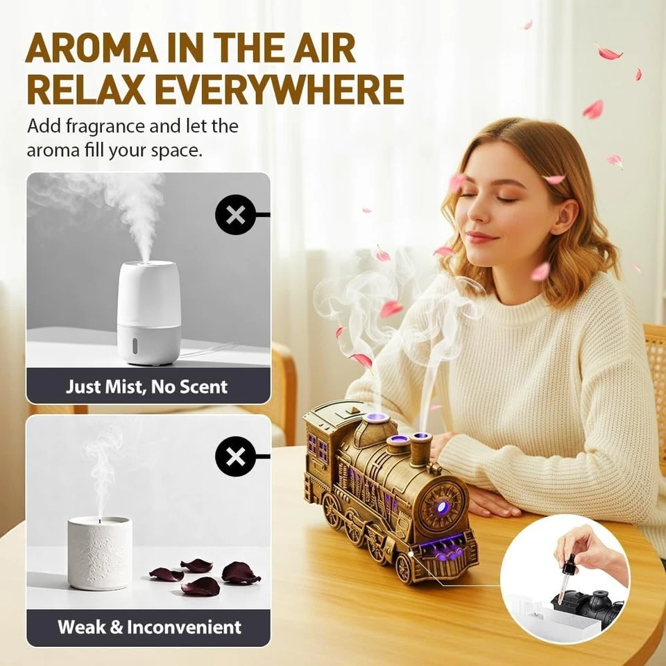 Vintage Steam Train Aromatherapy Humidifier,Creative Humidifier,Dual Mist Outlet - Image 4 of 4