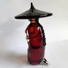 Vintage Murano Glass Chinese Man Figurine Red Kneeling 6” Made in Italy Sticker