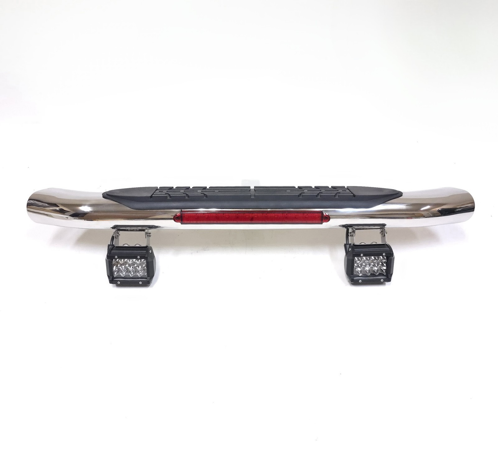 Chrome Tow Hitch Step Bar Guard Fit 2" Receiver 36" Curved Brake Spot Lights LED