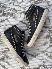 Golden Goose Slide Classic Leather Upper Studs Black Sneakers sz 37