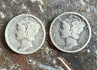 Lot 2 Vintage Mercury Silver Dimes 1939 & 1945 US 10c Coins 90% Silver Bullion