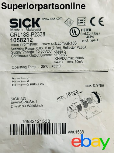 *NEW* SICK GRL18S-P2338 Photoelectric Sensor 1058212 - Picture 4 of 9