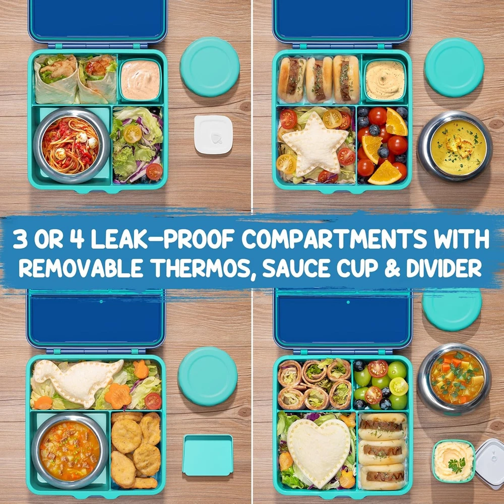 Insulated Leakproof Kids Bento Lunch Box with 8.5 OZ Thermos