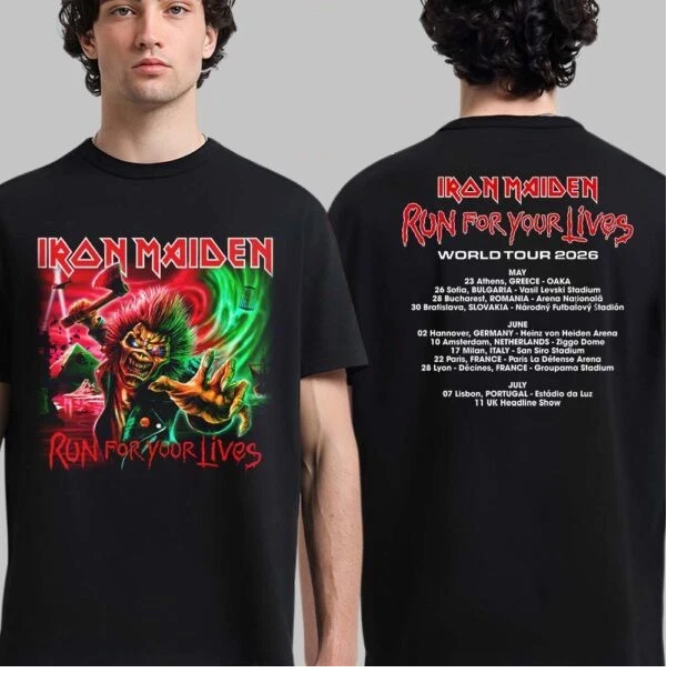IRON MAIDEN Run For Your Lives FCTシャツ Iron Maiden Run For Your Lives World Tour 2026 Two Sided T-Shirt