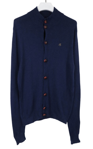 Bottega Veneta, BOTTEGA DEL SARTO Jumper Men's L Navy Blue Button Up Logo Wool Casmere Blend