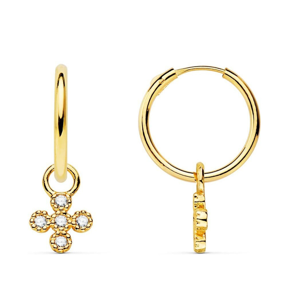 Créoles croix en or jaune 18 carats et zircons pour sublimer votre style rock chic