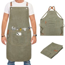 SANLIKE Men's Canvas Tool Apron Heavy Duty Multi-Pocket Work Apron Green 1