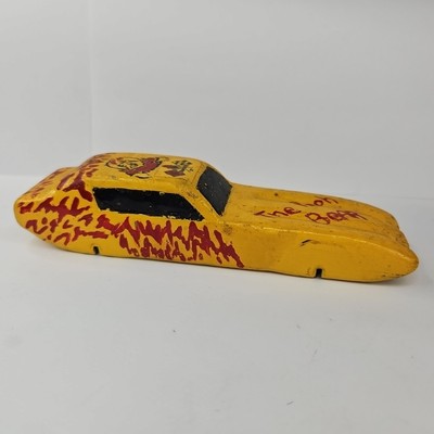Vintage Boy Scouts BSA Pine Wood Derby Race Car Yellow The Pooh Bear No Wheels 