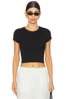 ENZA COSTA Supima Baby Rib Cropped Tee Black S $120 E1