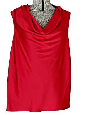 Calvin Klein Women Blouse L Red sleevelessGeometric weighted drape neck preowned
