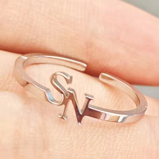 Customized Letters Initials Name Ring Adjustable Band Wedding Gift Jewelry Gold