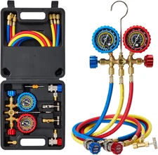 AC Manifold Gauge Set HVAC for R134a R22 R12 R502 w/ Hoses Couplers Can Tap