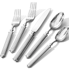 Rope-Pattern Silverware Set, 40-Piece Flatware Set Cutlery Set Forged with Ha...