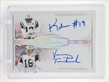 KEYSHAWN JOHNSON VINNY TESTAVERDE 2024 FLAWLESS DUAL SILVER AUTO 02/20
