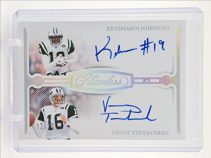 KEYSHAWN JOHNSON VINNY TESTAVERDE 2024 FLAWLESS DUAL SILVER AUTO 02/20