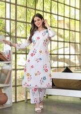 White Kurta with Pant Set Women Pure Cotton Indian Ethnic Wear Suit