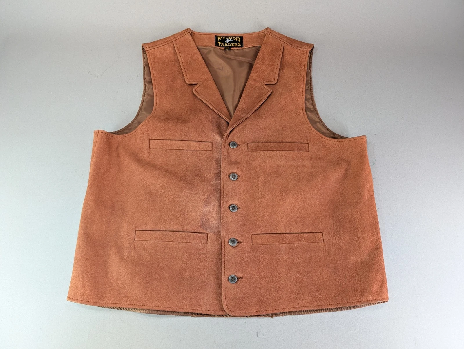 Wyoming Traders Buffalo Leather Vest Men’s XL Brown Western Cowboy Ranch Wear