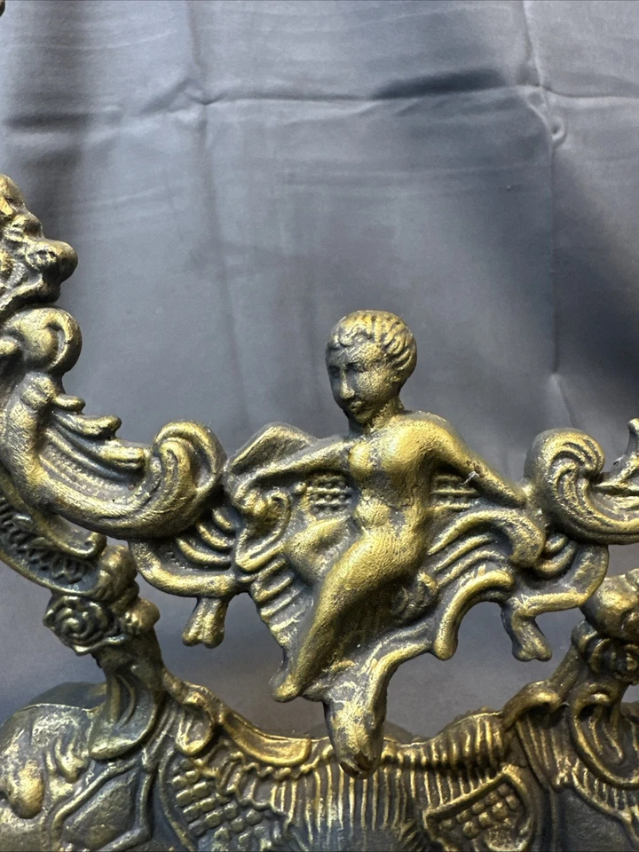 VTG Brass Cherub Pedestal Vanity Table Top FRAME- NO MIRROR * Swivel **NO MIRROR - Image 2 of 4