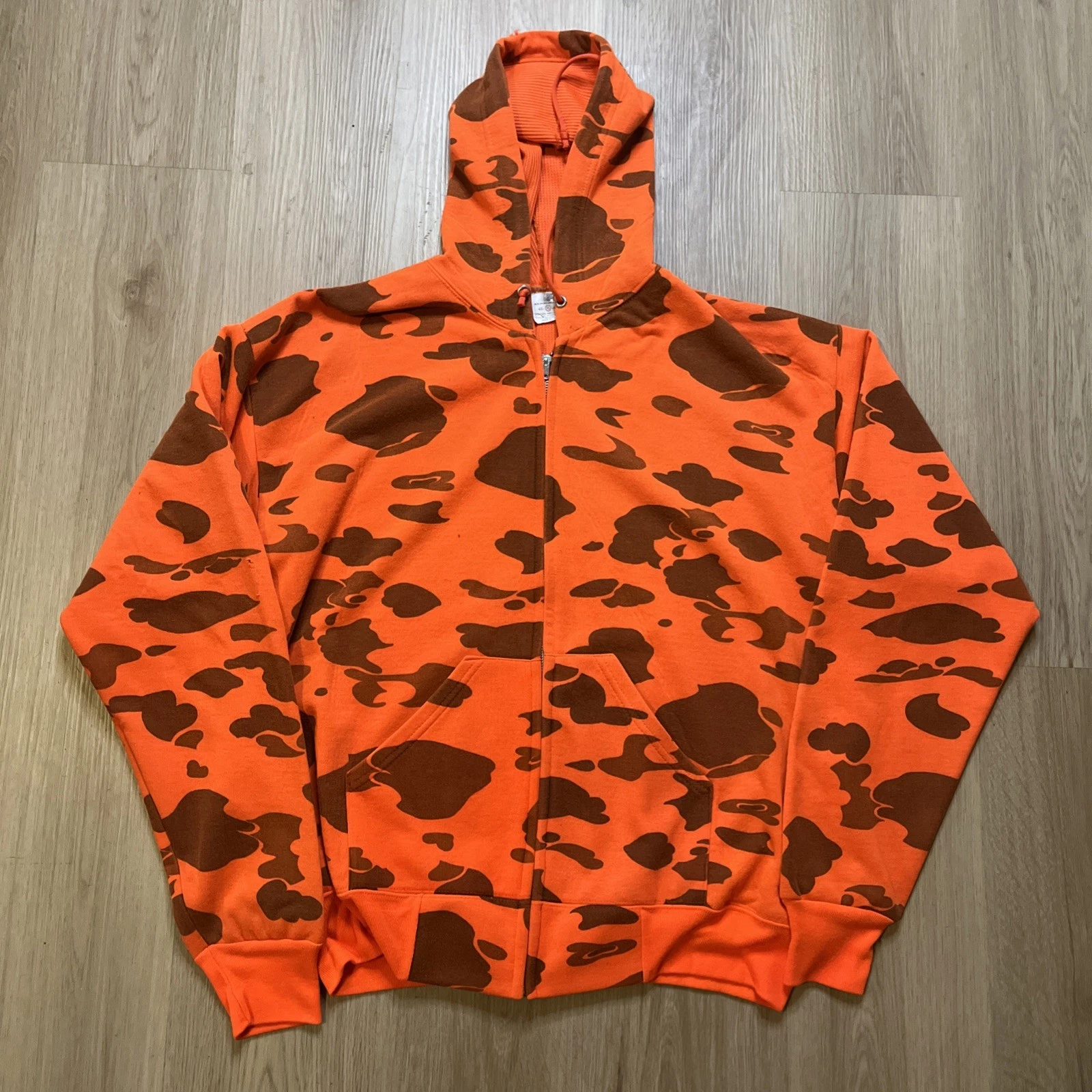 Vintage Blaze Orange Camouflage Hoodie Thermal Lined XL Sweatshirt 70s 80s