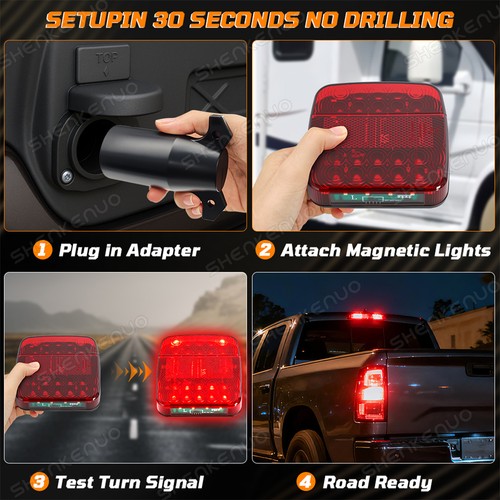 7 Pin LED Magnetic Wireless Trailer TailLight Kit - For Trailer Truck Automotive - Zdjęcie 7 z 11