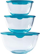 Image of Pyrex® - Prep & Store - Set of 3 Heavy Duty Glass Bowls with Lids (0.5L - 1L -