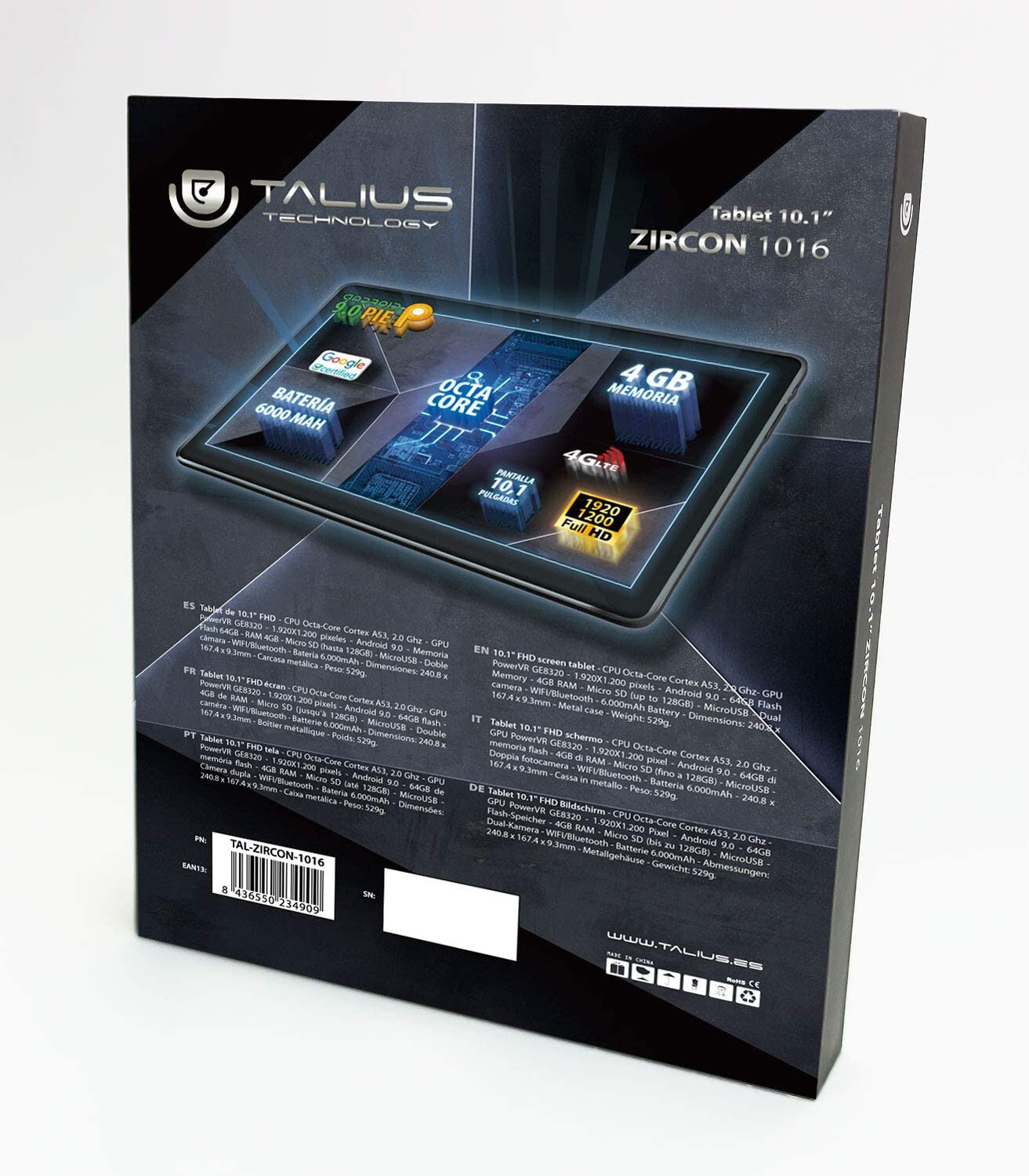 TALIUS ZIRCON 1016 TABLET 10.1" OCTA CORE 4GB 64GB 4G LTE ANDROID 9.0