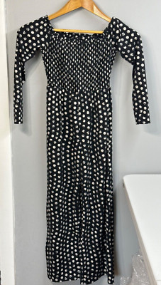 Art Class Jumpsuit Juniors M (7/8) Black Polka Dot Smocked Bodice Off Shoulder