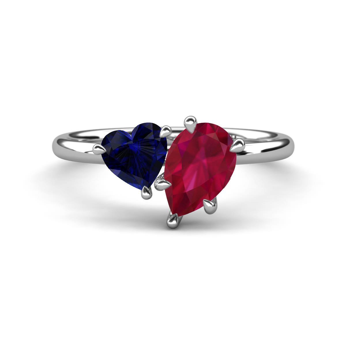 Lab Created Blue Sapphire & Lab Created Ruby Engagement Ring 14K