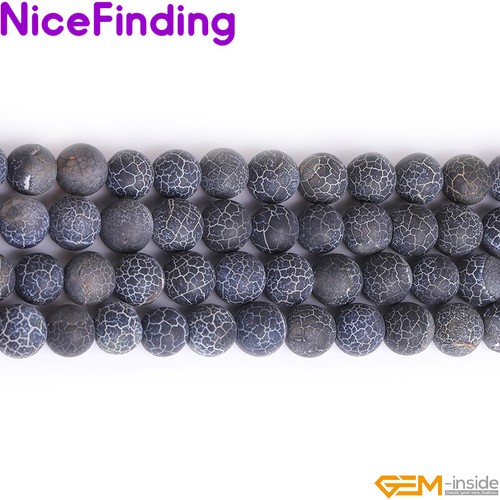 Natural Round Crackle Black Agate Onyx Gemstone Spacer Beads For Jewelry Making - Picture 5 of 27