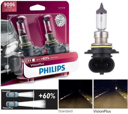 Philips VIsion Plus 60% 9006 55W Two Bulbs Head Light Low Beam Replace Plug Play - Picture 1 of 12