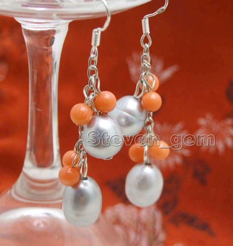 10mm Rice Natural White Pearl Earring for Women 5-6mm Red Coral Dangle Earring - Picture 18 of 44