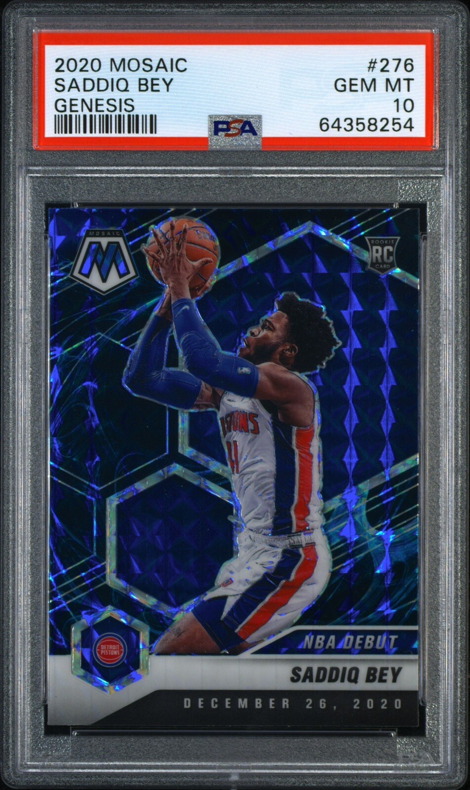 2020-21 Mosaic Saddiq Bey NBA Debut Genesis Prizm Rookie RC #276 PSA 10 - Hawks
