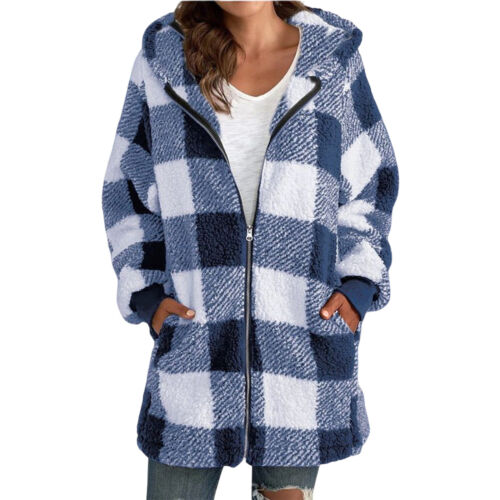 Womens Full Zip Up Sherpa Hoodie Fuzzy Fleece Jacket Oversized Fluffy Overcoat - Picture 13 of 19