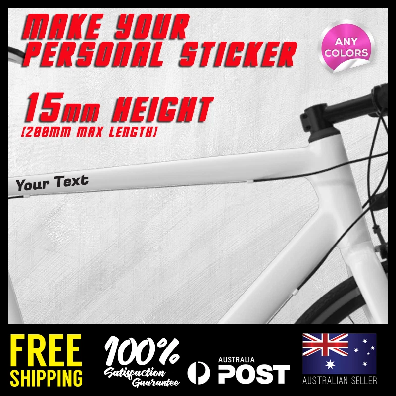 2x Custom Text 15mm Height Name Lettering Bike Bicycle Frame Decals Stickers