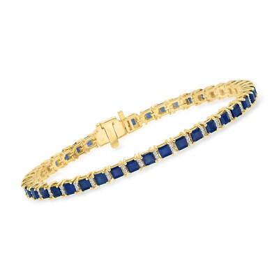 11 Ctw Princess Cut Sapphire Tennis Women's Bracelet 14K Yellow Gold Plated .925