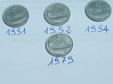 4monete 5 lire delfino vari anni del 1954 1952 1951 1979