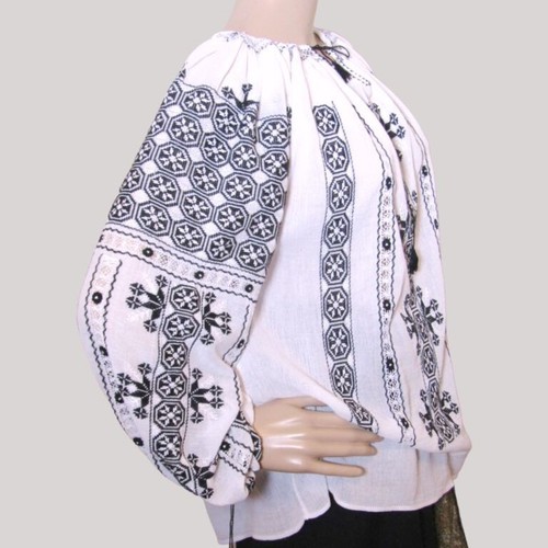 Blusa rumana bordada a mano algodón sobre gasa blanca algodón talla M eBay