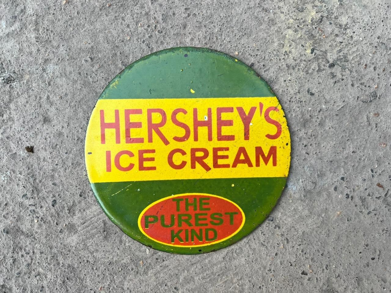 HARSHEY ICE CREAM PORCELAIN ENAMEL SIGN 30x30 INCHES
